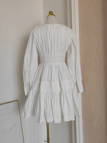 A line V Neckline Long Sleeves Spring White Casual Dress Beach Holiday Dresses SD324